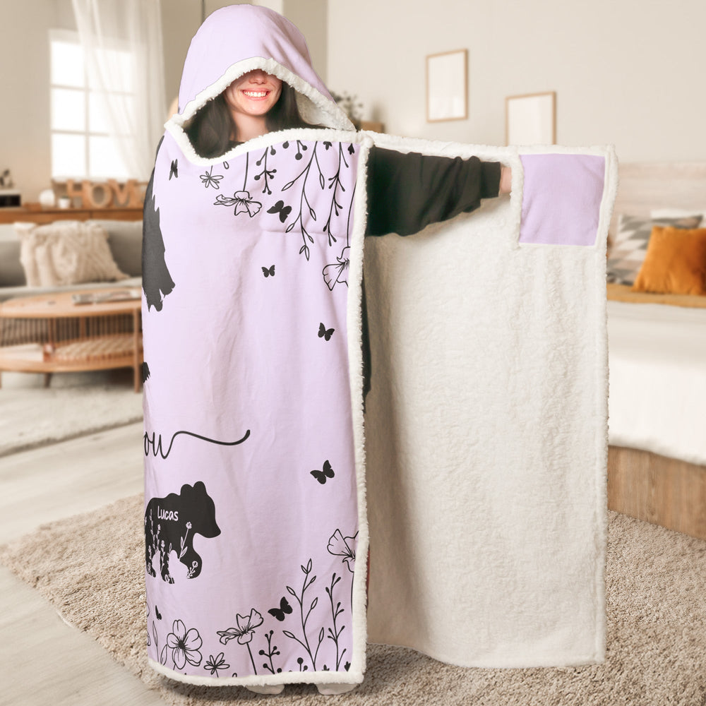 Mother's Day Gifts, Mama Bear We Love You Floral Version - Personalized Wearable Blanket