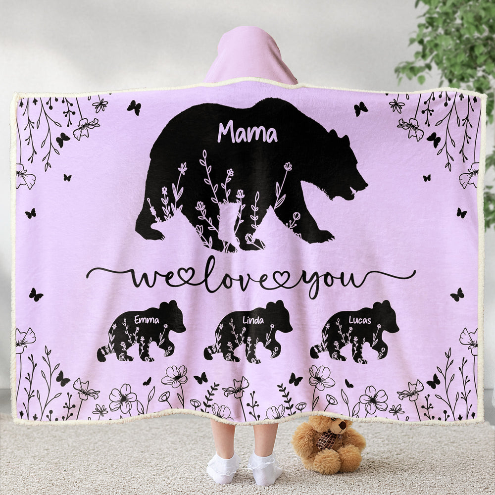 Mother's Day Gifts, Mama Bear We Love You Floral Version - Personalized Wearable Blanket
