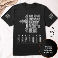 Man Of God Husband Daddy Protector Hero Name Letter Bible - Personalized Shirt