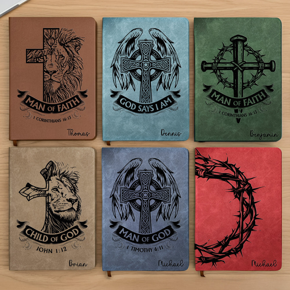 Man Of God Religious Gift For Him - Personalized Leather Journal