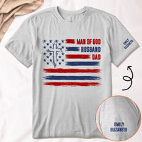 Man Of God, Husband, Dad, Papa Kids' Names Sleeve 2 - Personalized Shirt