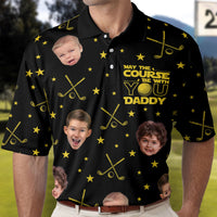 Father's Day Gifts, May The Course Be With You Daddy - Custom Faces - Personalized Photo Polo Shirt