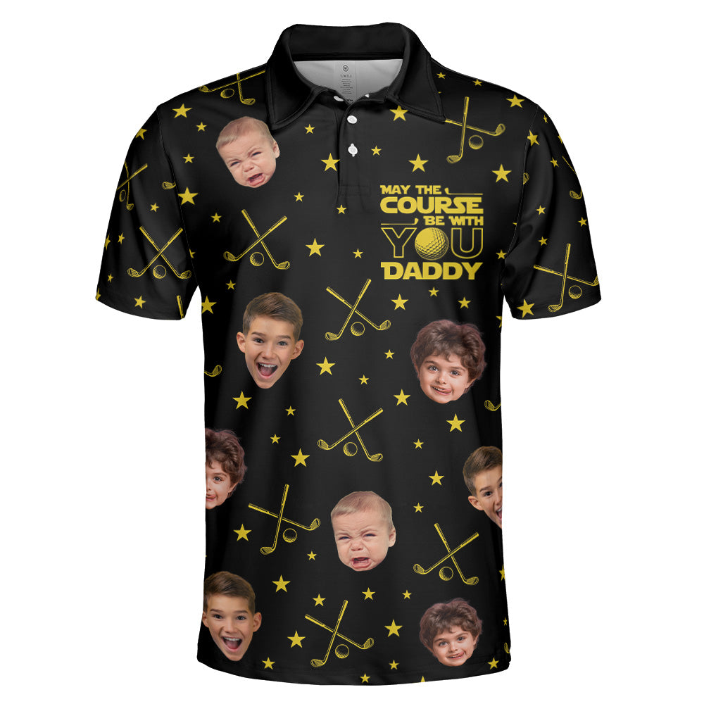 Father's Day Gifts, May The Course Be With You Daddy - Custom Faces - Personalized Photo Polo Shirt