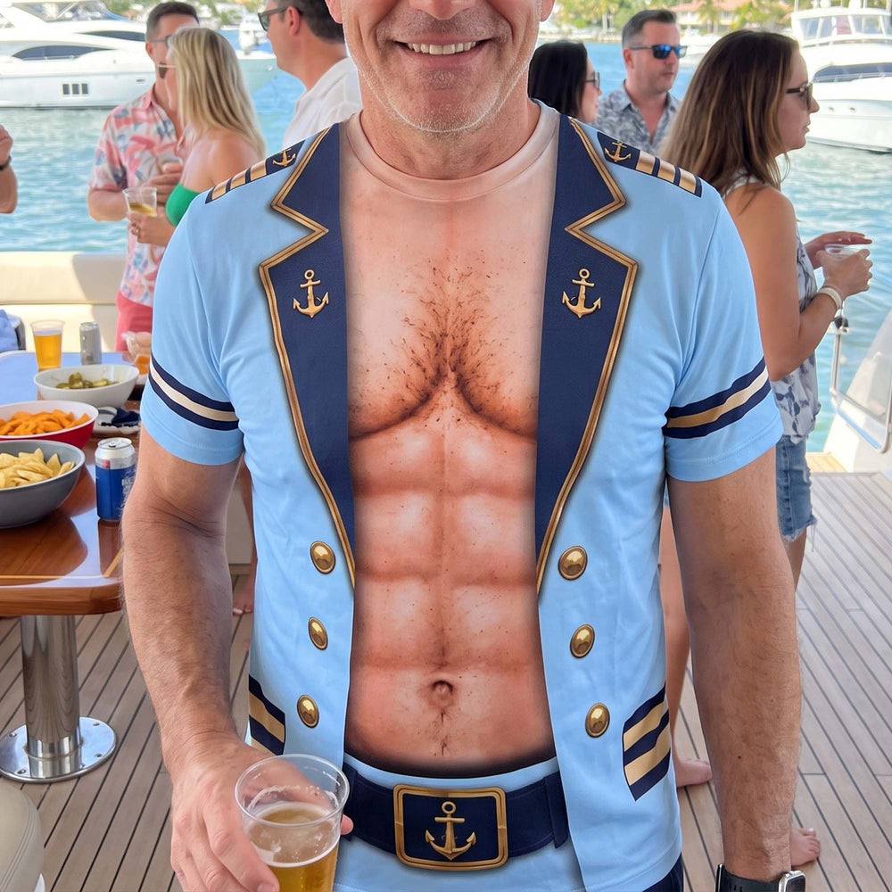 Funny 3D Captain Costume T-Shirt - Summer Beach & Bachelor Party Shirt