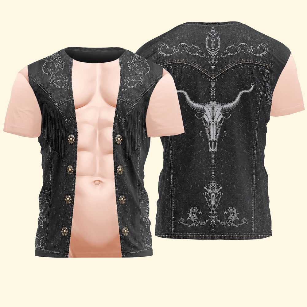 Funny 3D Cowboy Costume T-Shirt - Adult Halloween Cosplay & Bachelor Party Shirt
