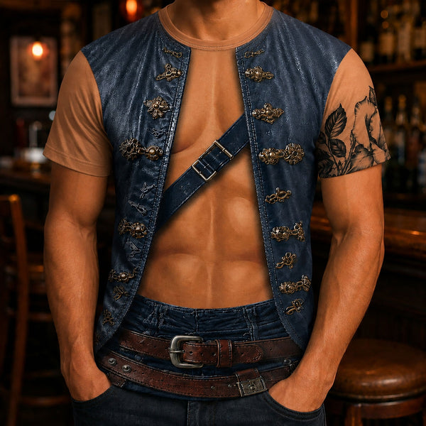 Funny 3D Pirate Costume Shirt - Mens Muscular Halloween & Renaissance Fair Gift