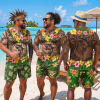 Funny 3D Muscular Tattoo Hawaiian T-Shirt - Summer Beach & Bachelor Party Shirt