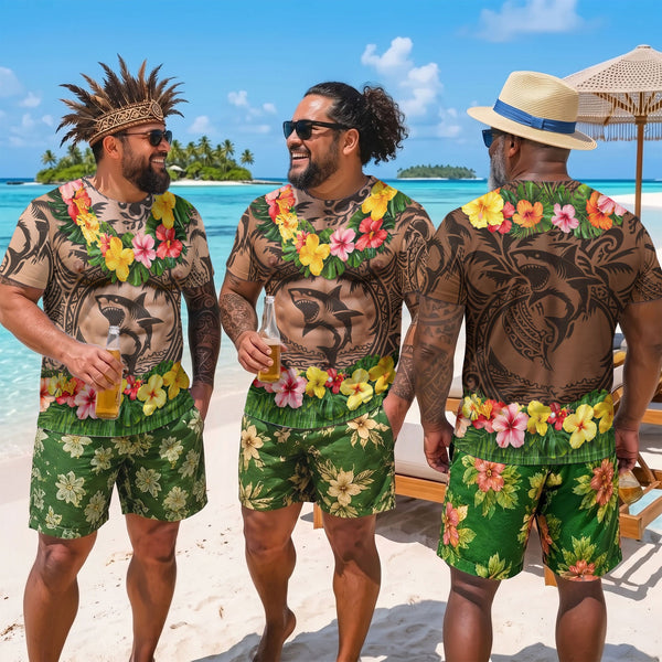 Funny 3D Muscular Tattoo Hawaiian T-Shirt - Summer Beach & Bachelor Party Shirt
