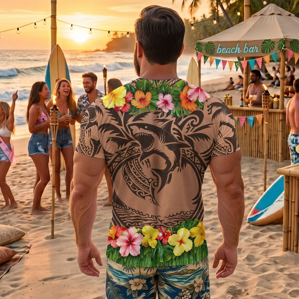 Funny 3D Muscular Tattoo Hawaiian T-Shirt - Summer Beach & Bachelor Party Shirt