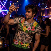 Funny 3D Muscular Tattoo Hawaiian T-Shirt - Summer Beach & Bachelor Party Shirt