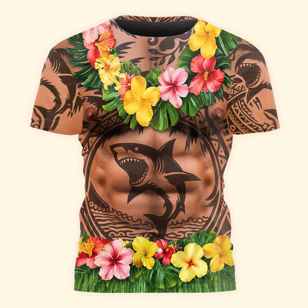 Funny 3D Muscular Tattoo Hawaiian T-Shirt - Summer Beach & Bachelor Party Shirt