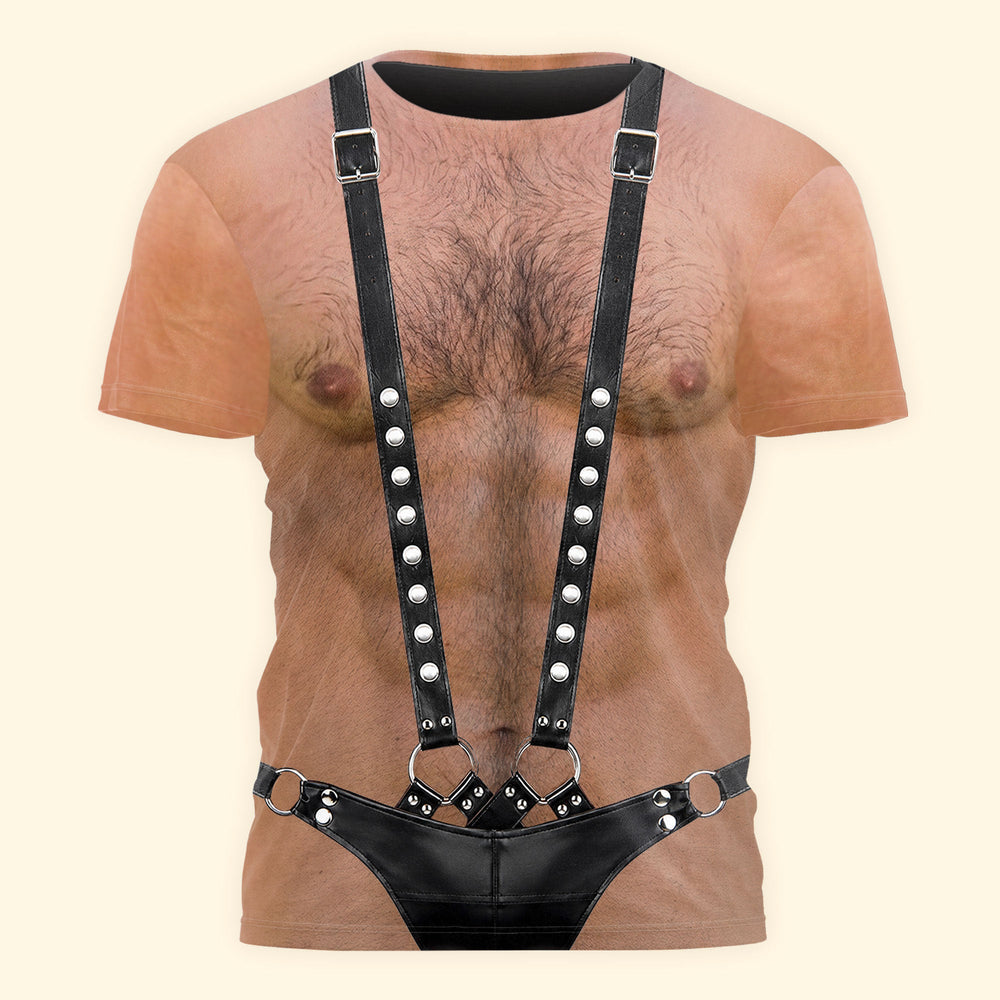 Funny 3D Hairy Chest Harness Shirt - Mens Bachelor Party & Halloween Gag Gift