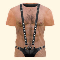 Funny 3D Hairy Chest Harness Shirt - Mens Bachelor Party & Halloween Gag Gift