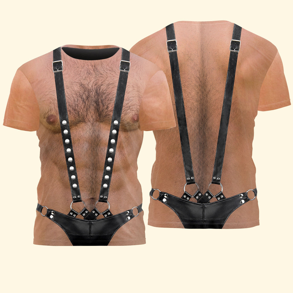 Funny 3D Hairy Chest Harness Shirt - Mens Bachelor Party & Halloween Gag Gift