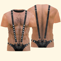 Funny 3D Hairy Chest Harness Shirt - Mens Bachelor Party & Halloween Gag Gift