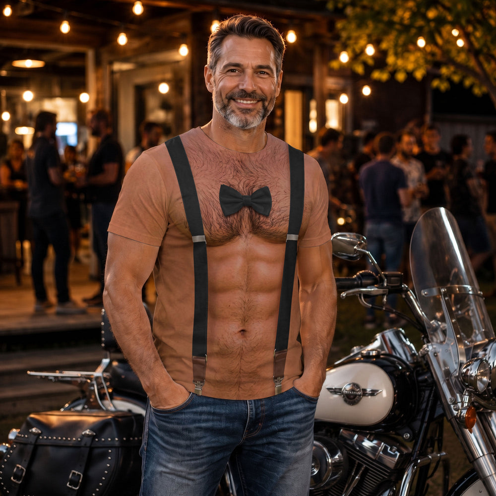 Funny 3D Muscular Chest Bow Tie Shirt - Mens Bachelor Party & Groom Gift
