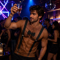 Funny 3D Muscular Chest Bow Tie Shirt - Mens Bachelor Party & Groom Gift