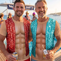 Funny 3D Muscular Chest Sequin Vest Shirt - Mens Summer Beach & Party Gift