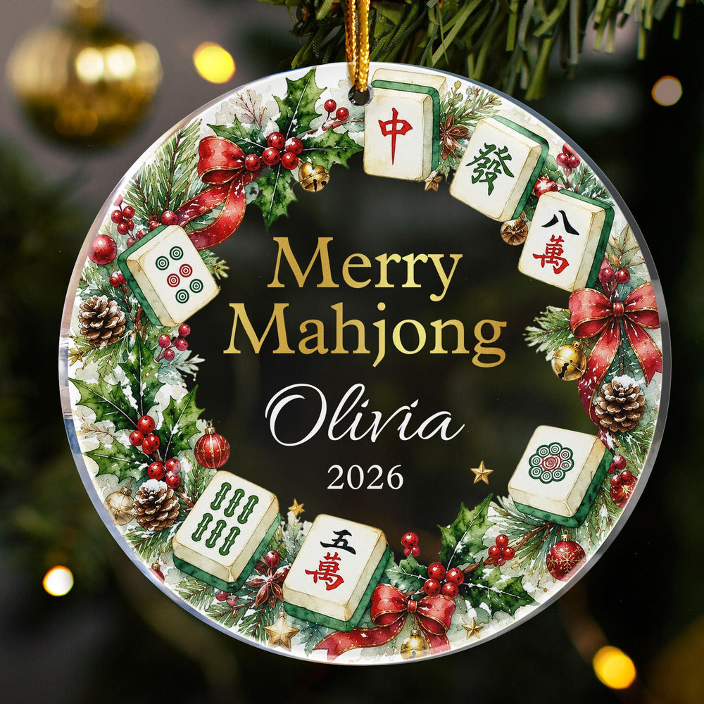 Custom Name Mahjong Acrylic Ornament - Merry Mahjong Holiday Keepsake Gift