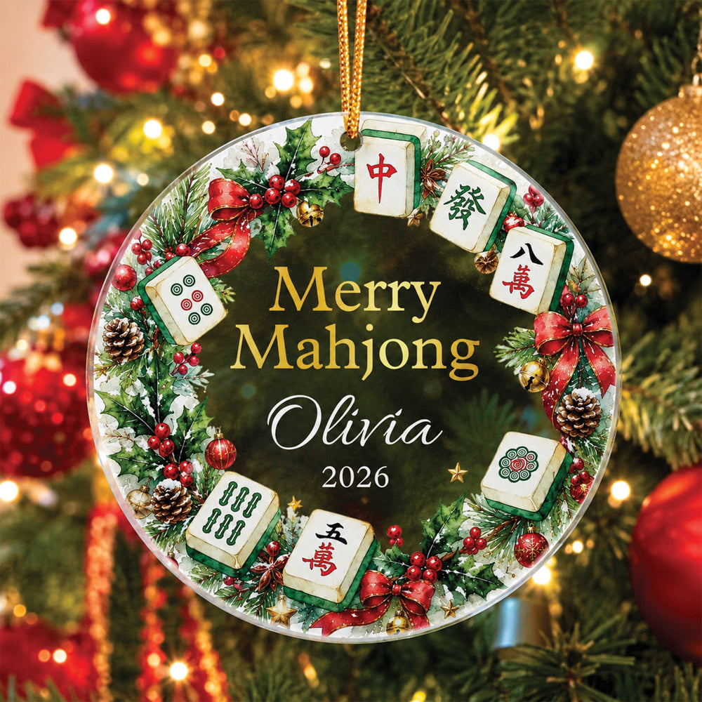 Custom Name Mahjong Acrylic Ornament - Merry Mahjong Holiday Keepsake Gift