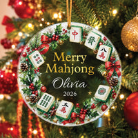 Custom Name Mahjong Acrylic Ornament - Merry Mahjong Holiday Keepsake Gift