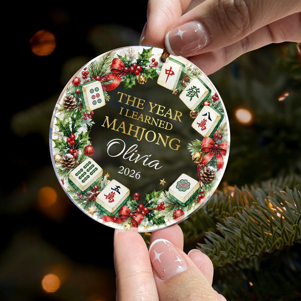 Custom Name Mahjong Acrylic Ornament - Merry Mahjong Holiday Keepsake Gift