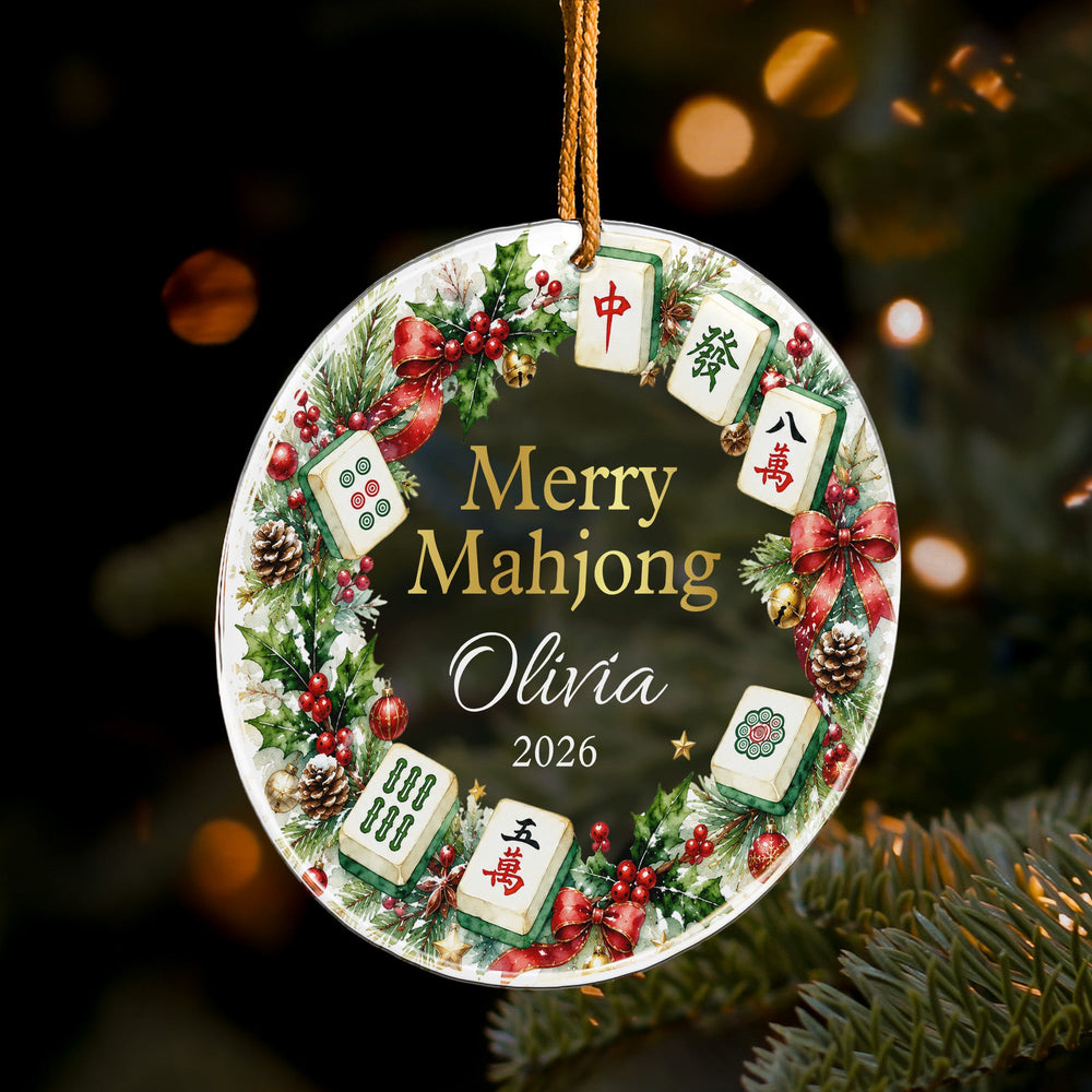 Custom Name Mahjong Acrylic Ornament - Merry Mahjong Holiday Keepsake Gift