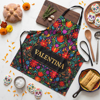 Personalized Mexican Floral Fiesta Apron - Custom Name Cinco De Mayo & Day of the Dead Kitchen Gift