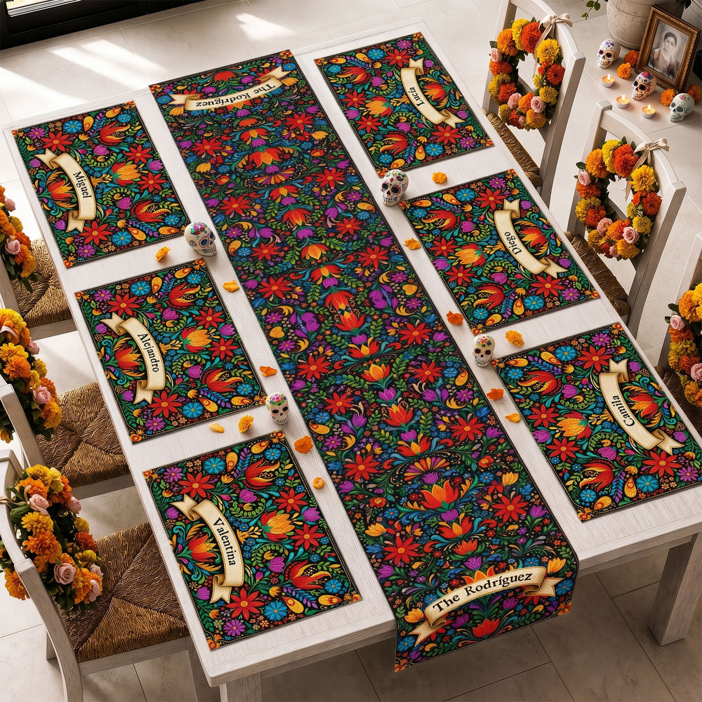 Mexican Cinco De Mayo Floral Fiesta Dia De Los Muertos - Personalized Table Runner Set