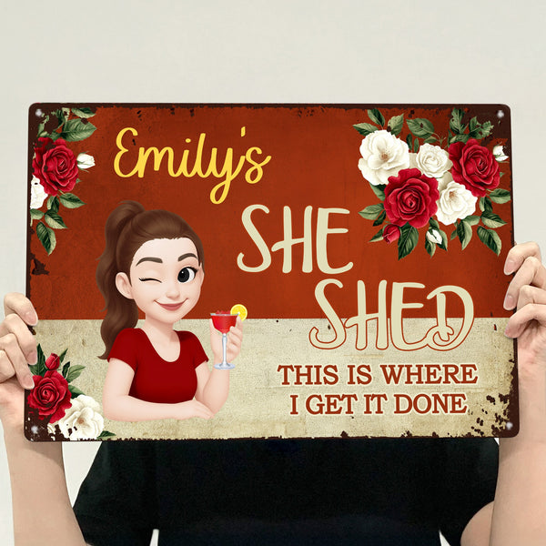 She Shed Sign For Gardening, Craft Room, Reading - Personalized Metal Sign