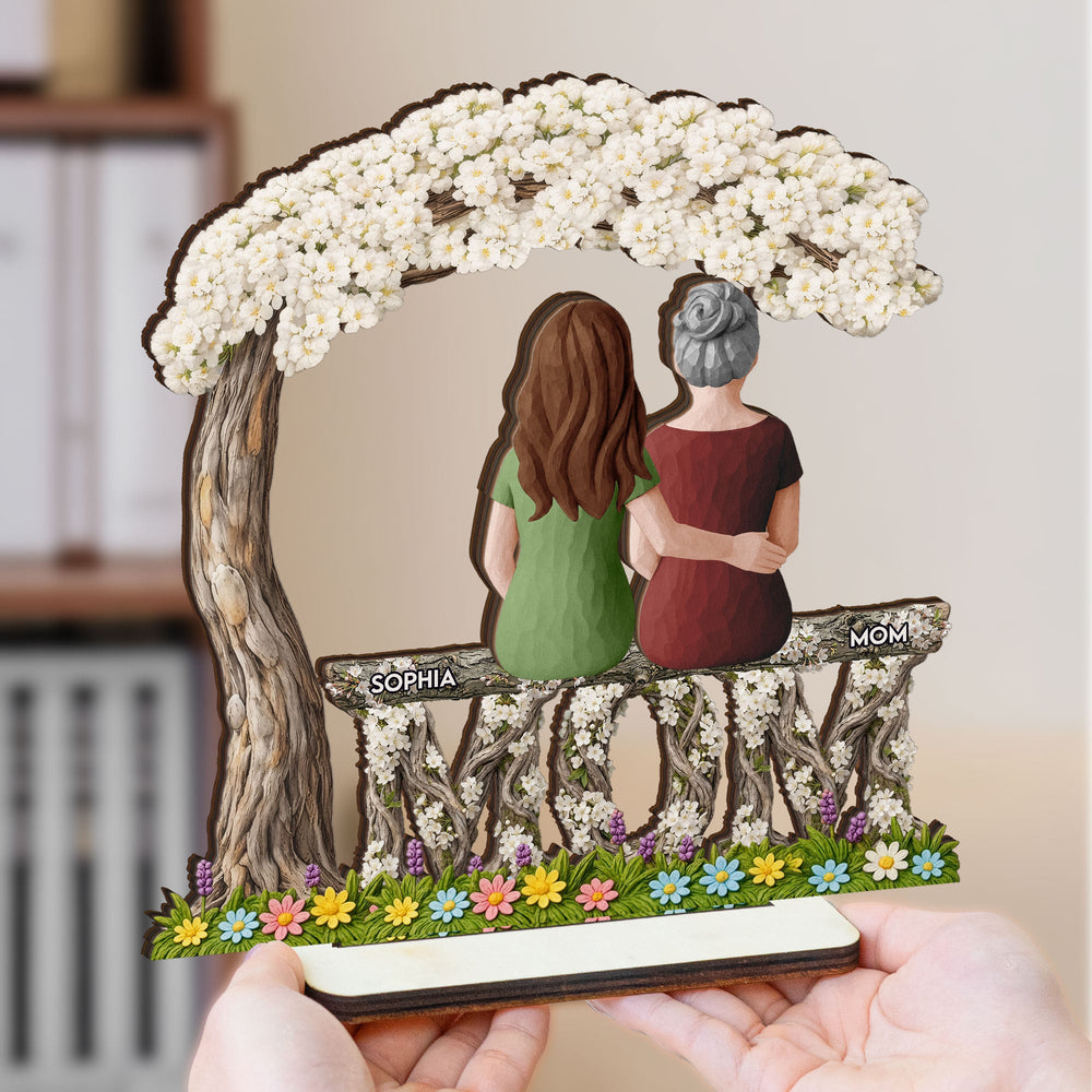 Mom And Children Sitting Together - Personalized Wooden Plaque