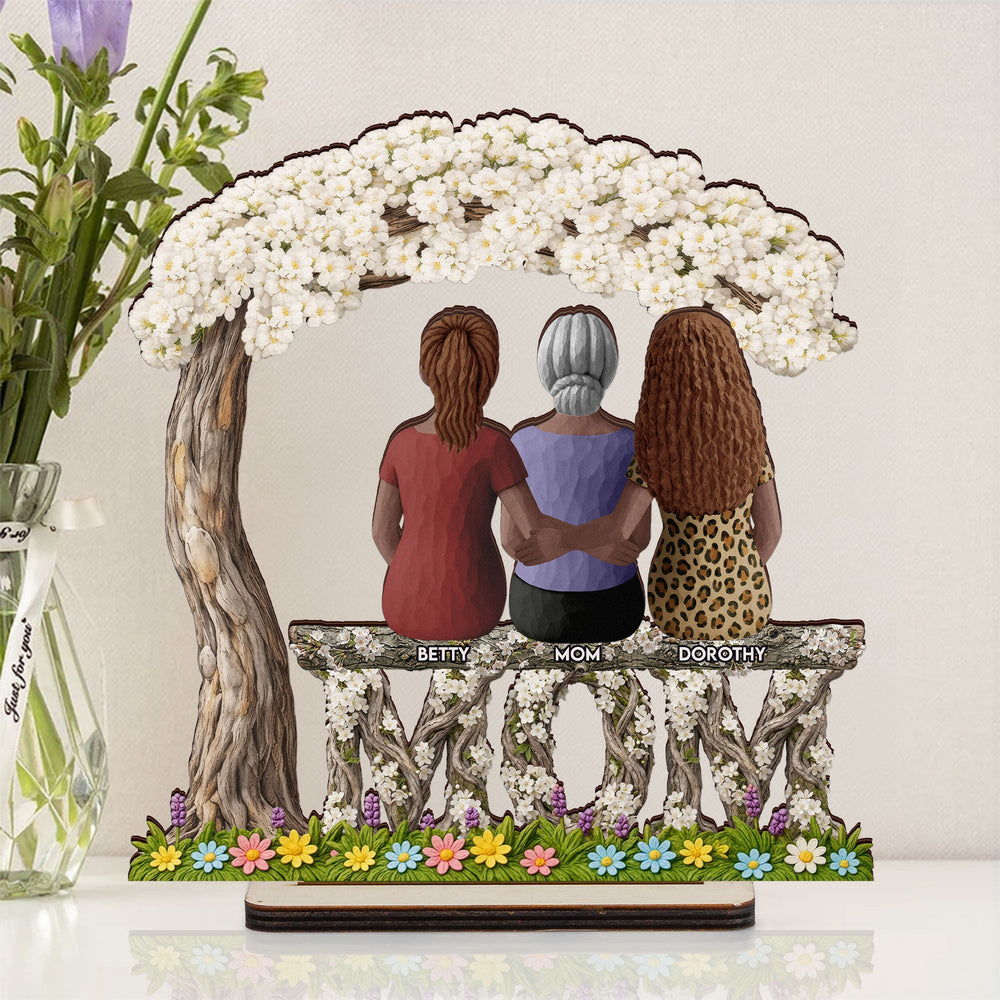 Mom And Children Sitting Together - Personalized Wooden Plaque