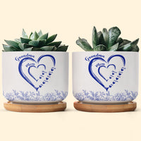 Mom Grandma Hearts Custom Kids' Names - Personalized Ceramic Plant Pot
