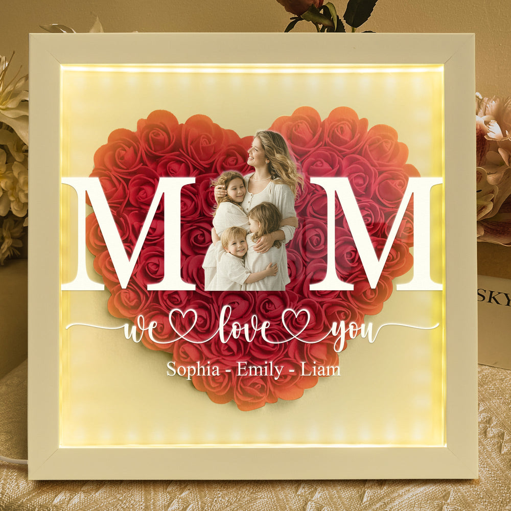 Mom, Mum, Mam - Mother's Day Gift, Happy 1st Mother's Day - Personalized Photo Flower Shadow Box With LED Light