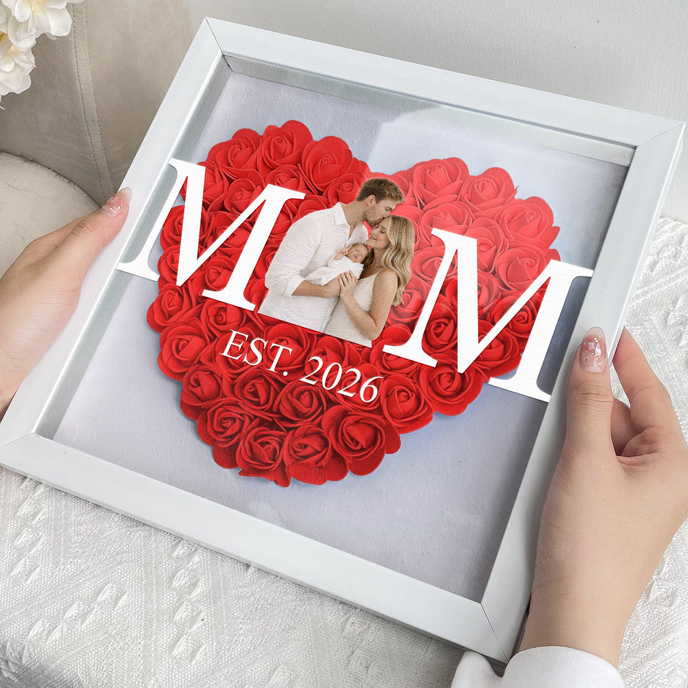 Mom, Mum, Mam - Mother's Day Gift, Happy 1st Mother's Day - Personalized Photo Flower Shadow Box With LED Light