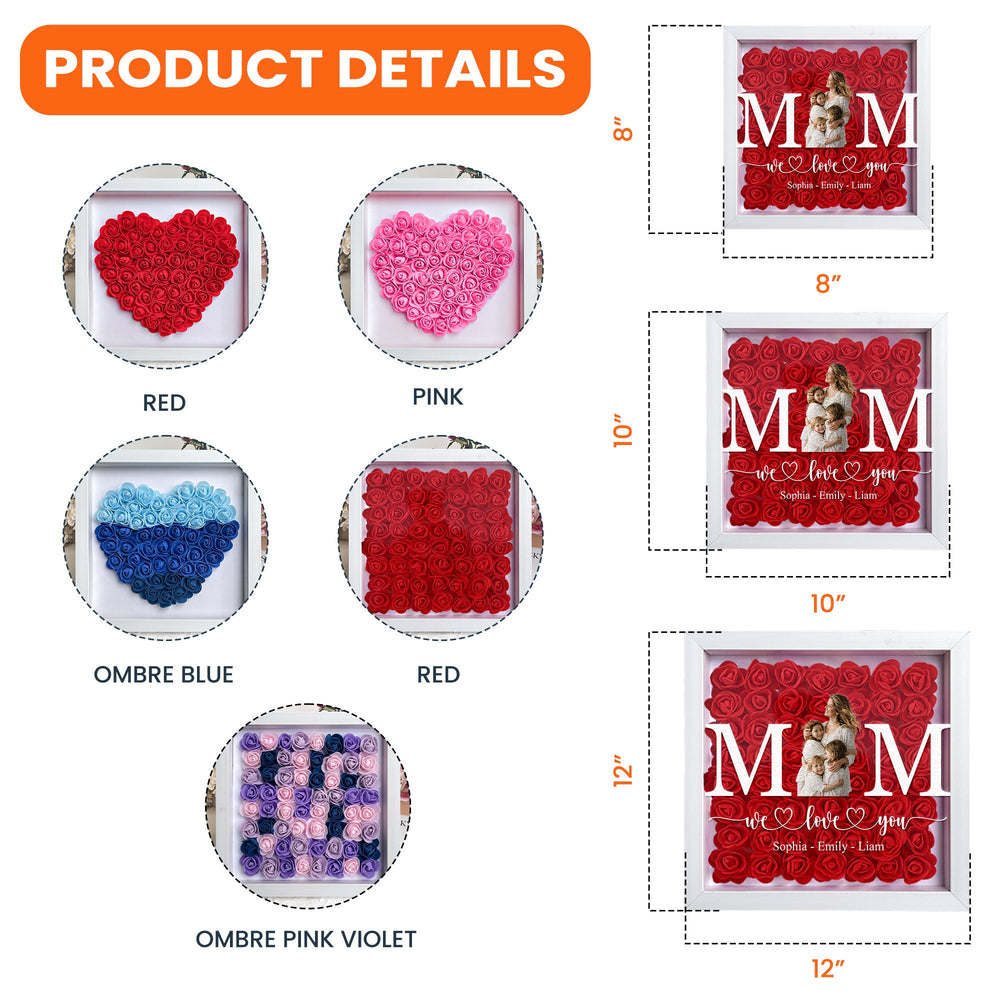 Mom, Mum, Mam - Mother's Day Gift, Happy 1st Mother's Day - Personalized Photo Flower Shadow Box With LED Light