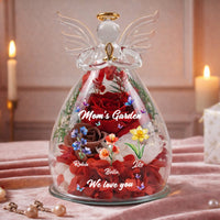 Mom's Garden, Grandma's Garden - Custom Kids' Birth Flower - Personalized Flower In Glass Angel Figurines
