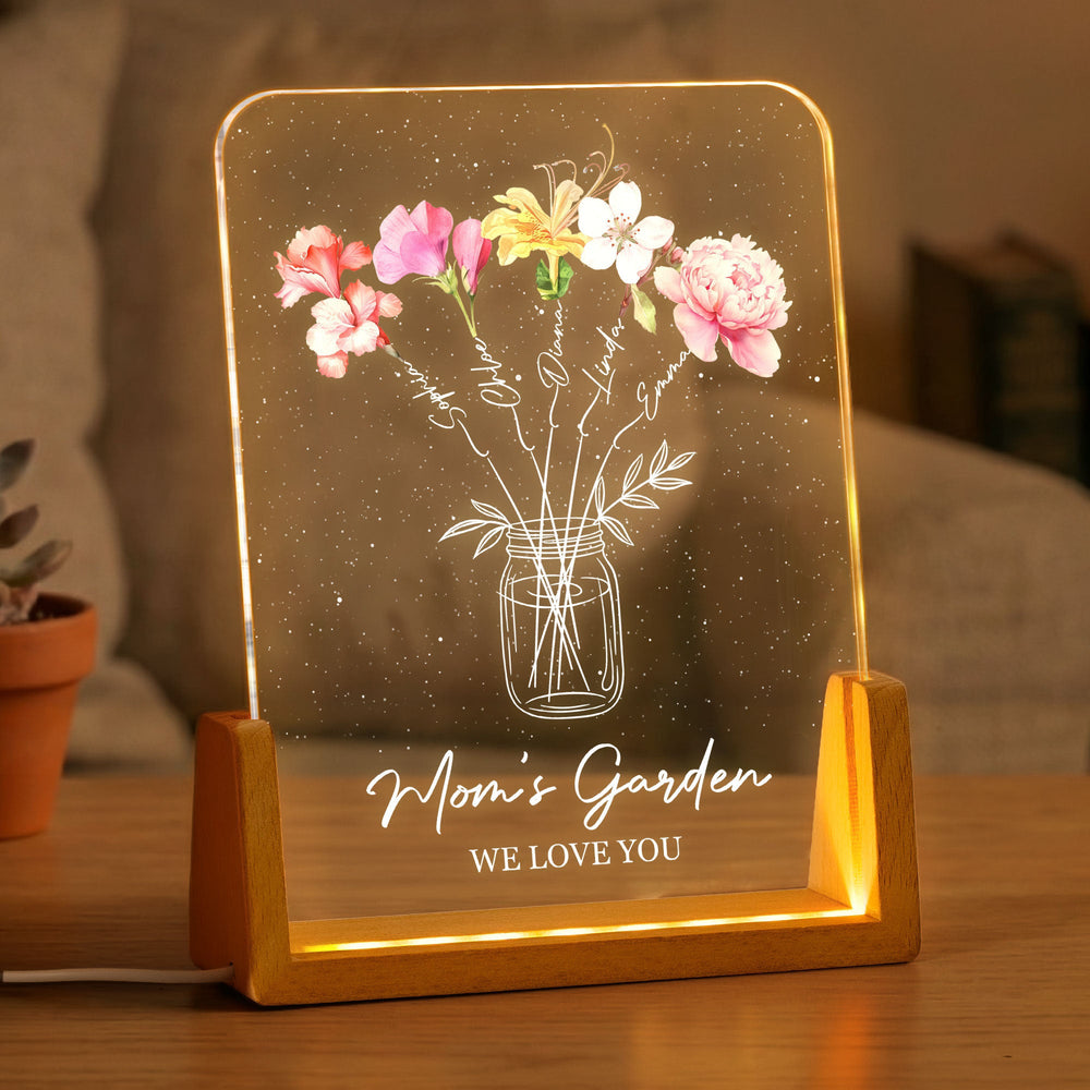 Mother's Day Gifts, Mom's Garden We Love You - Custom Kids' Birth Flowers - Personalized Night Light