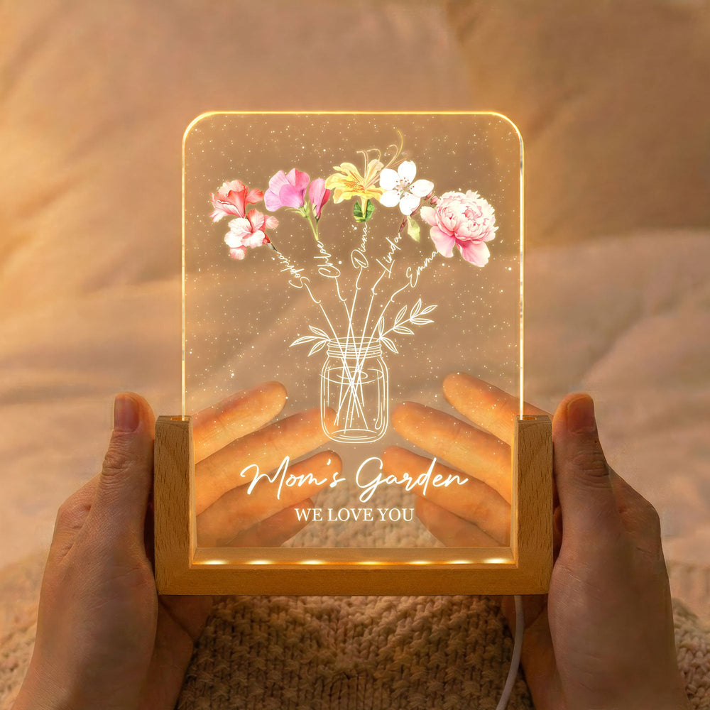 Mother's Day Gifts, Mom's Garden We Love You - Custom Kids' Birth Flowers - Personalized Night Light