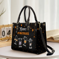 Personalized Mommy Of Nightmares Leather Bag – Custom Kids Names Halloween Tote Bag Gift for Mom