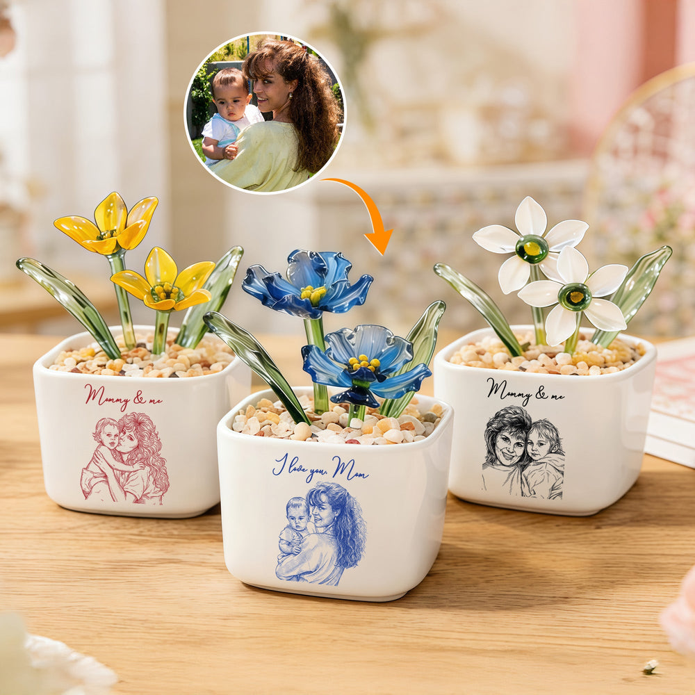 Mother's Day Gifts, Mommy & Me Gift For Mom, Wife, Grandma Custom Glass Birth Flower - Personalized Plant Pot