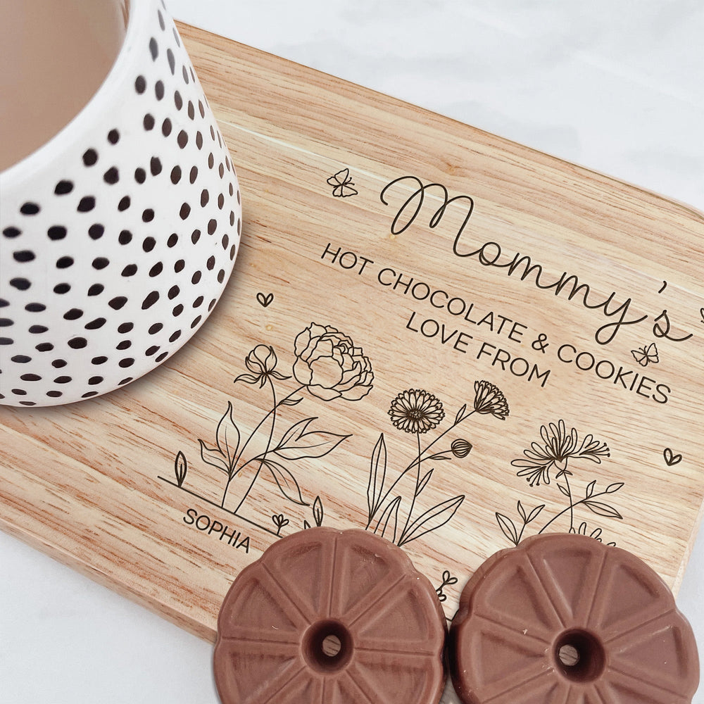 Mommy's Coffee & Cakes - Tea, Coffee Board For Mom, Grandma - Custom Biscuit Board