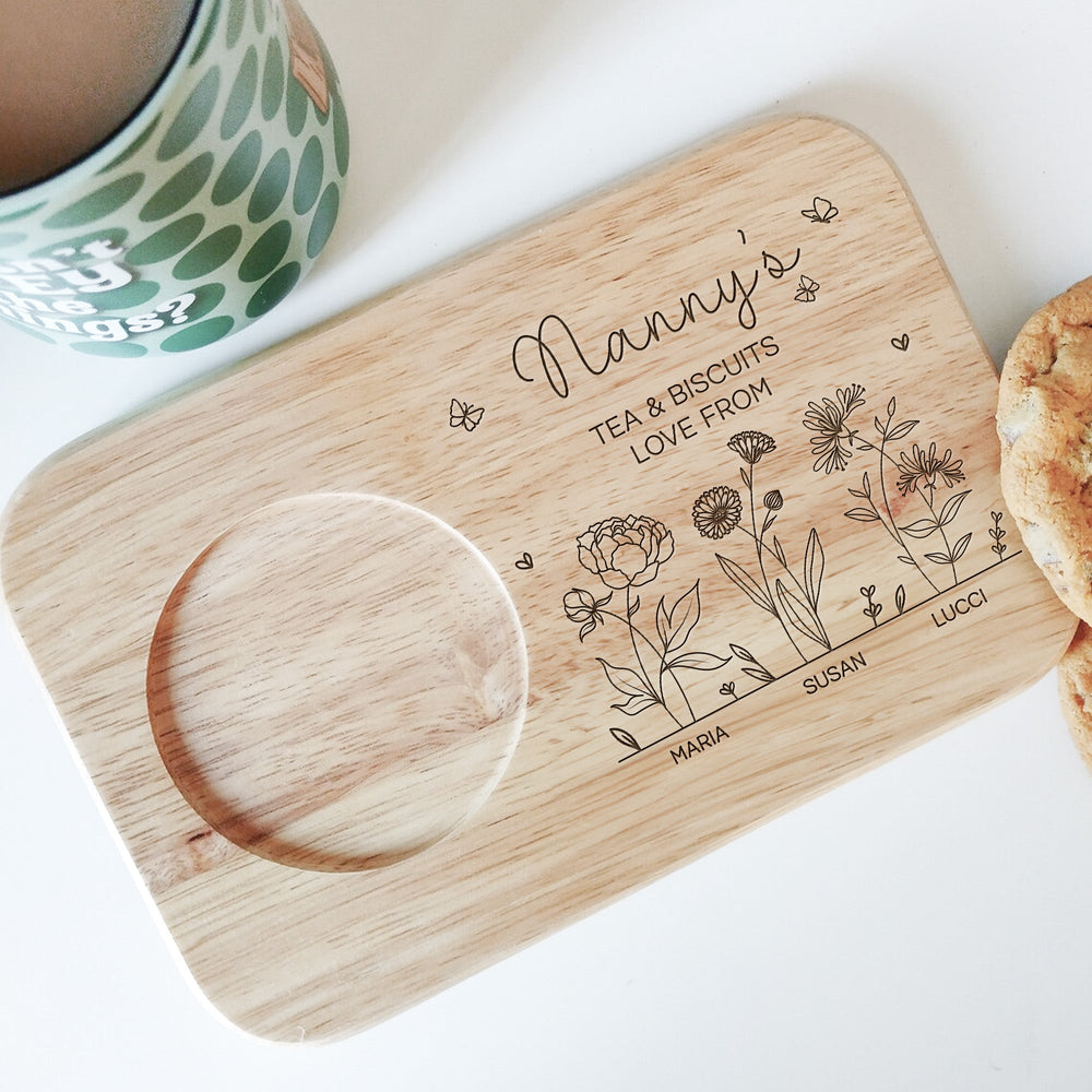 Mommy's Coffee & Cakes - Tea, Coffee Board For Mom, Grandma - Custom Biscuit Board