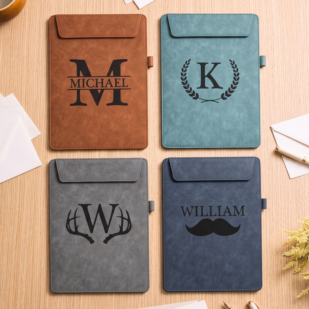 Personalized Monogram Leather Clipboard, Custom Name Magnetic Folder Gift for Teacher & Coach