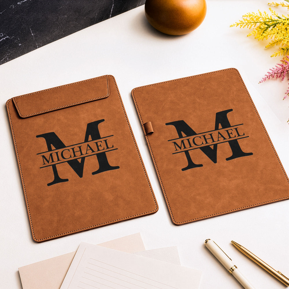 Personalized Monogram Leather Clipboard, Custom Name Magnetic Folder Gift for Teacher & Coach