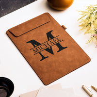 Personalized Monogram Leather Clipboard, Custom Name Magnetic Folder Gift for Teacher & Coach