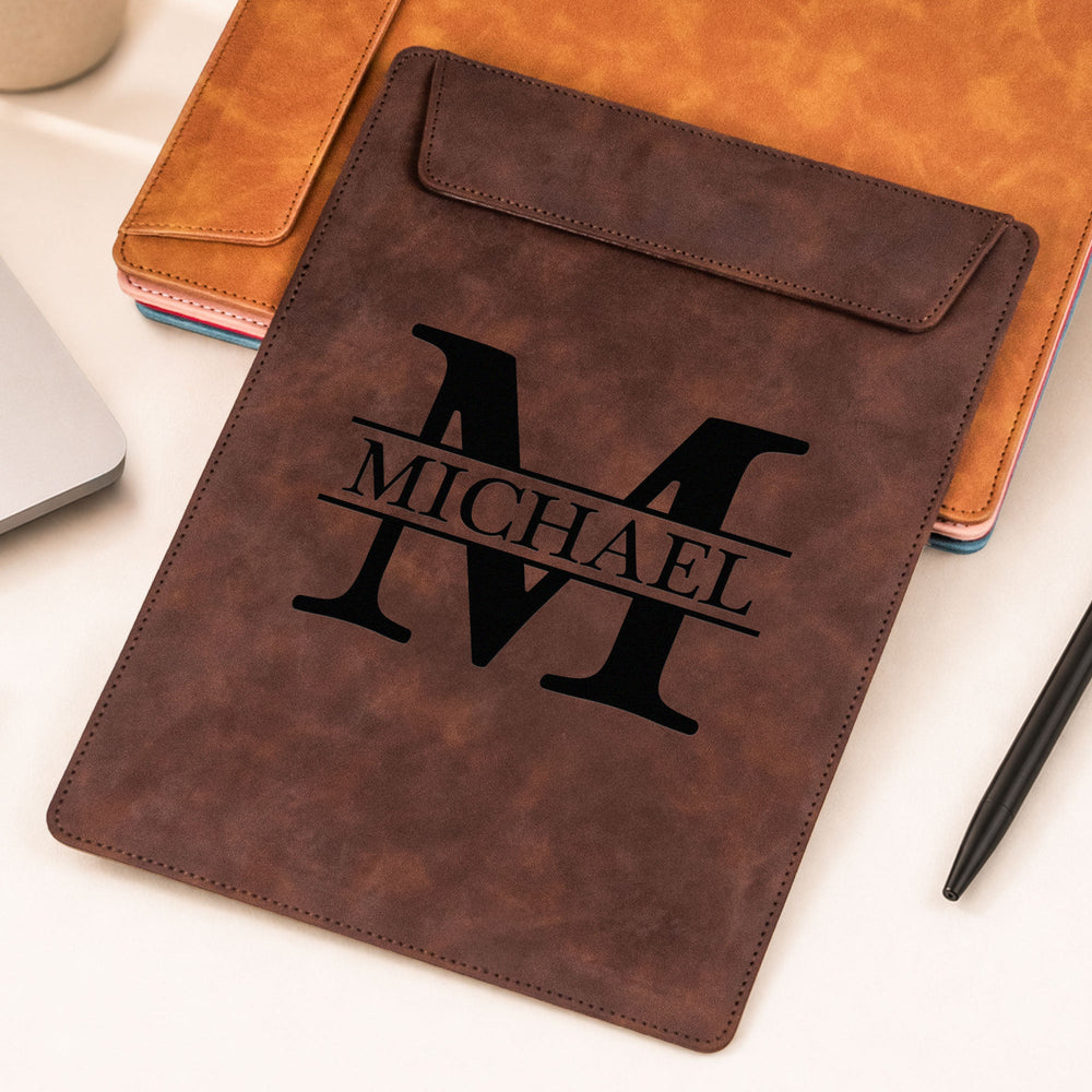 Personalized Monogram Leather Clipboard, Custom Name Magnetic Folder Gift for Teacher & Coach