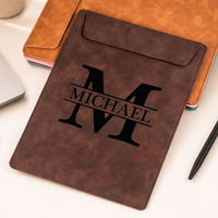 Personalized Monogram Leather Clipboard, Custom Name Magnetic Folder Gift for Teacher & Coach