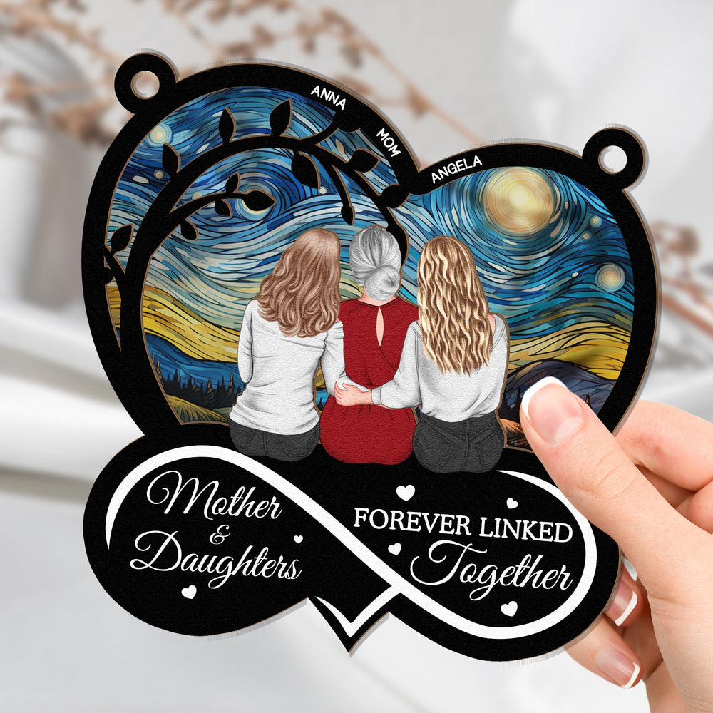 Mother & Daughters Forever Linked Together - Personalized Window Hanging Suncatcher Ornament