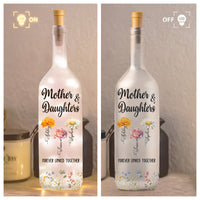 Mother And Daughter Forever Linked Together Custom Birth Flower - Personalized Bottle Lamp